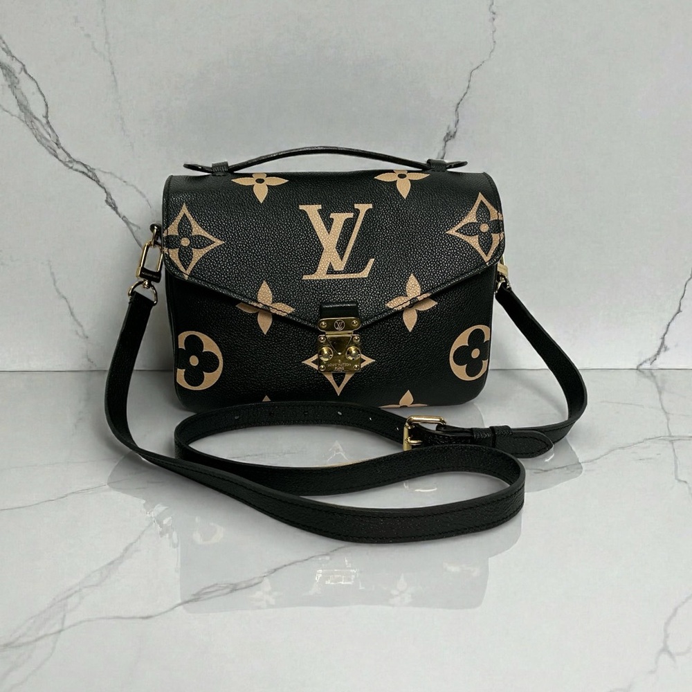 Louis Vuitton Pochette Métis Bicolor Handbag Black Beige Empreinte Leather Red